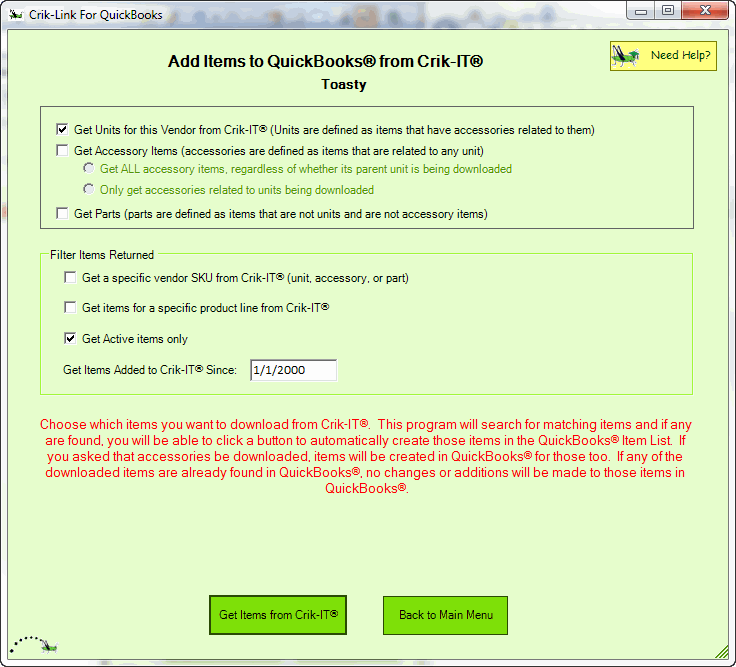 Adding new items with Crik-Link