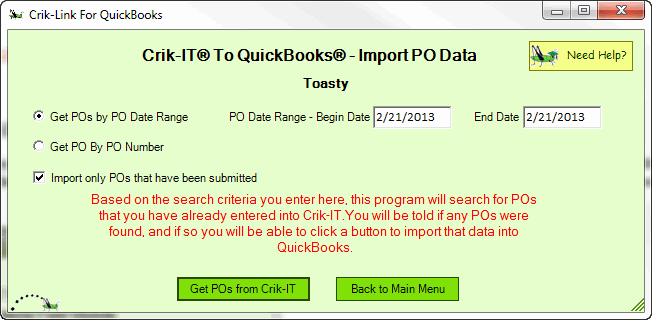 Importing a purchase order into QuickBooks with Crik-Link