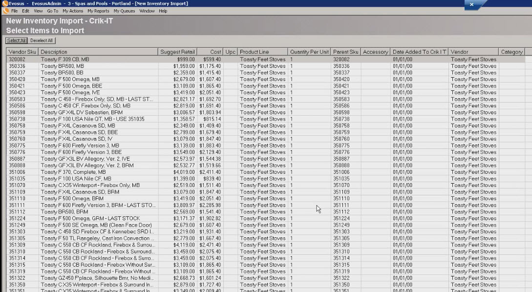 Importing new records from Evosus