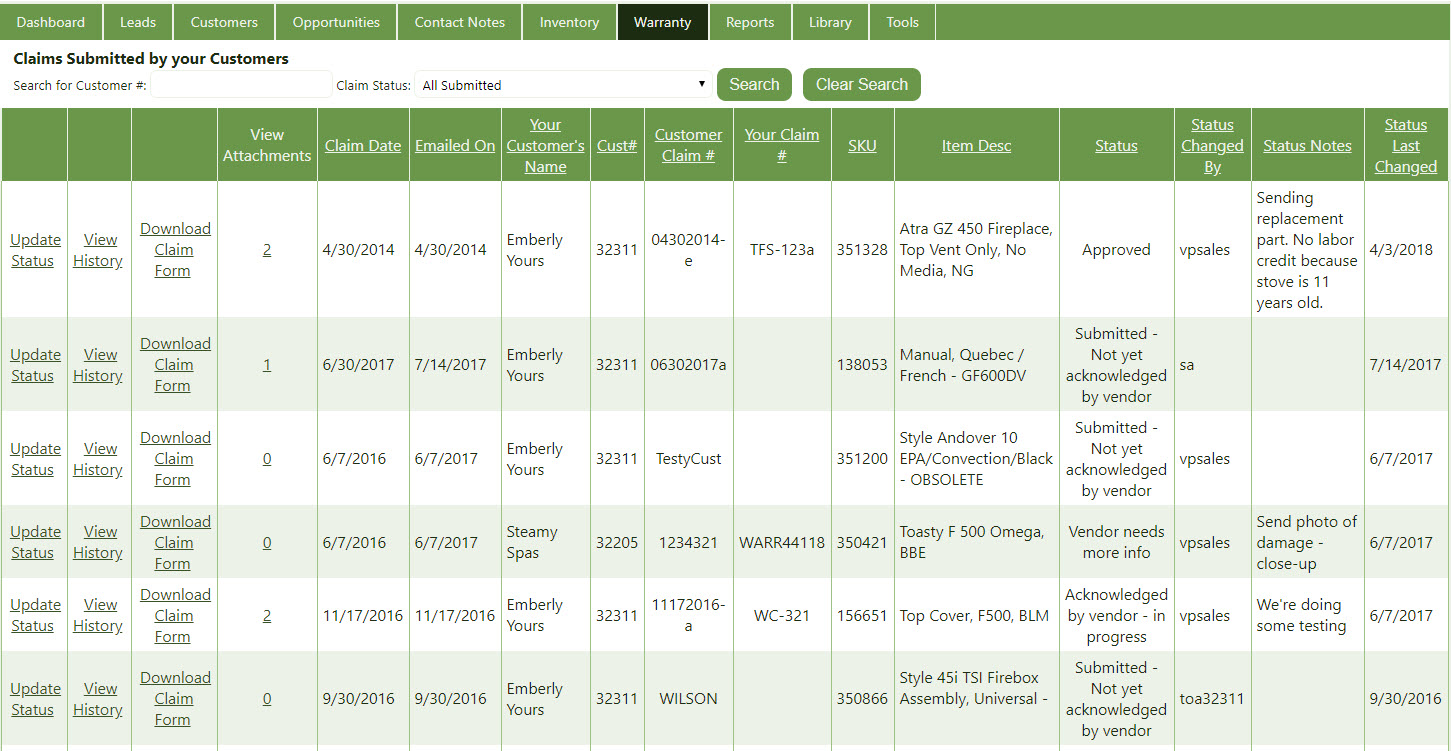 Internal warranty claims processing grid
